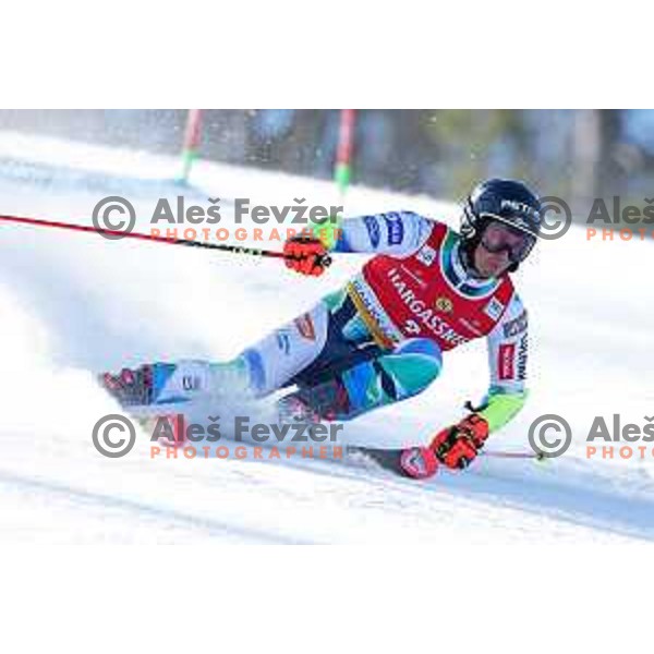 Zan Kranjec (SLO) skies in first run of AUDI FIS Ski World Cup Giant Slalom for 62.Vitranc Cup, Kranjska Gora, Slovenia on March 11, 2023