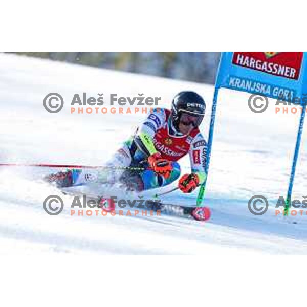 Zan Kranjec (SLO) skies in first run of AUDI FIS Ski World Cup Giant Slalom for 62.Vitranc Cup, Kranjska Gora, Slovenia on March 11, 2023