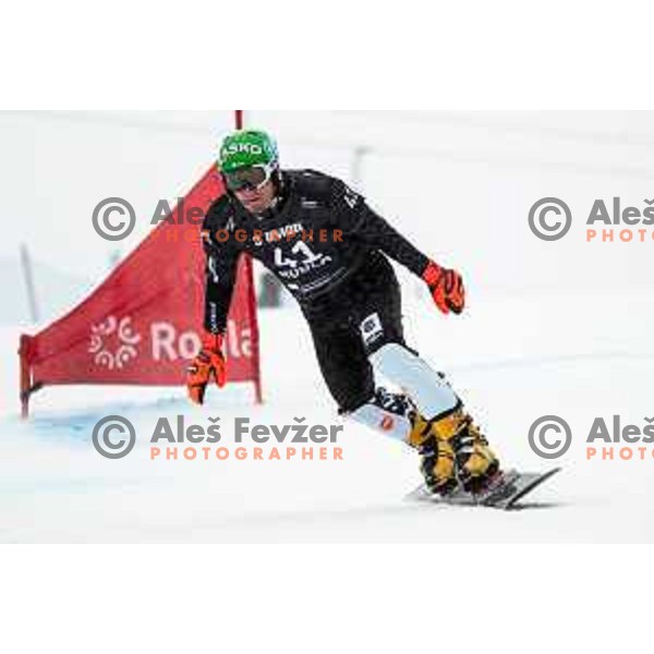 Rok Marguc competes at FIS Snowboard World Cup Parallel Giant Slalom at Rogla Ski resort, Slovenia on March 15, 2023