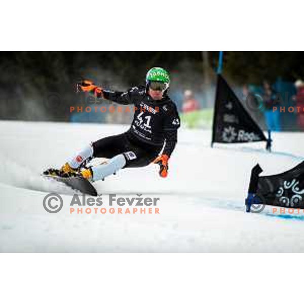 Rok Marguc competes at FIS Snowboard World Cup Parallel Giant Slalom at Rogla Ski resort, Slovenia on March 15, 2023