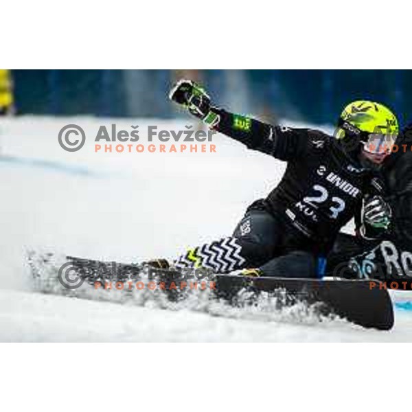 Tim Mastnak competes at FIS Snowboard World Cup Parallel Giant Slalom at Rogla Ski resort, Slovenia on March 15, 2023