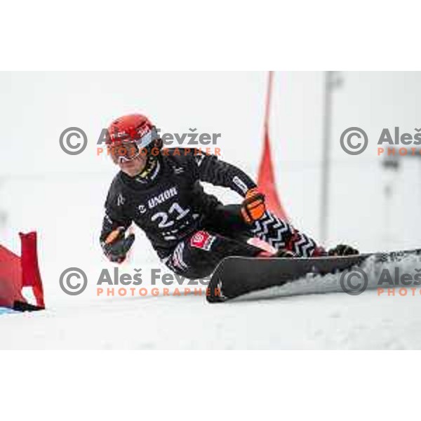 Zan Kosir competes at FIS Snowboard World Cup Parallel Giant Slalom at Rogla Ski resort, Slovenia on March 15, 2023