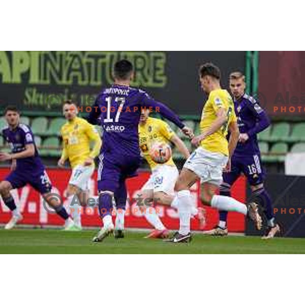 Arnel Jakupovic in action during Prva Liga Telemach 2022-2023 football match between Bravo and Maribor in Ljubljana, Slovenia on March 15, 2023