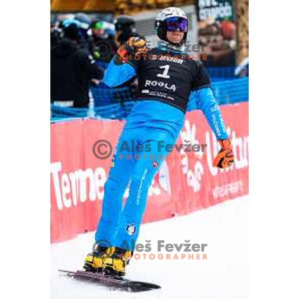 Roland Fischnaller, winner of FIS Snowboard World Cup Parallel Giant Slalom at Rogla Ski resort, Slovenia on March 15, 2023
