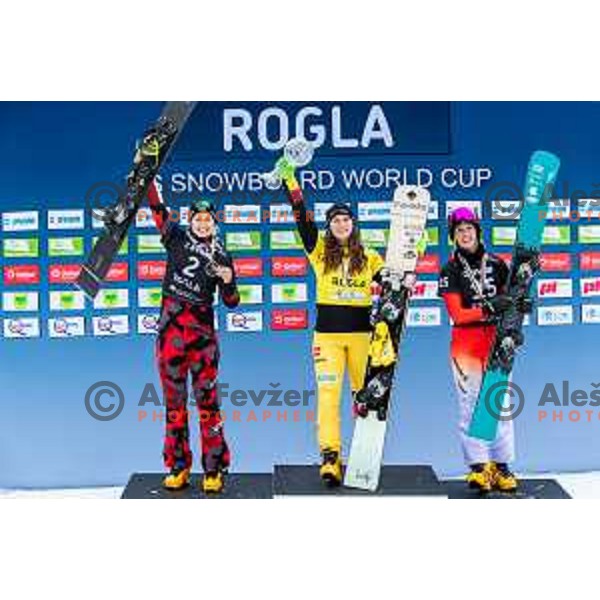 Ramona Hofmeister, winner of FIS Snowboard World Cup Parallel Giant Slalom at Rogla Ski resort, Slovenia on March 15, 2023