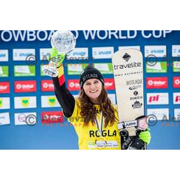 Ramona Hofmeister, winner of FIS Snowboard World Cup Parallel Giant Slalom at Rogla Ski resort, Slovenia on March 15, 2023