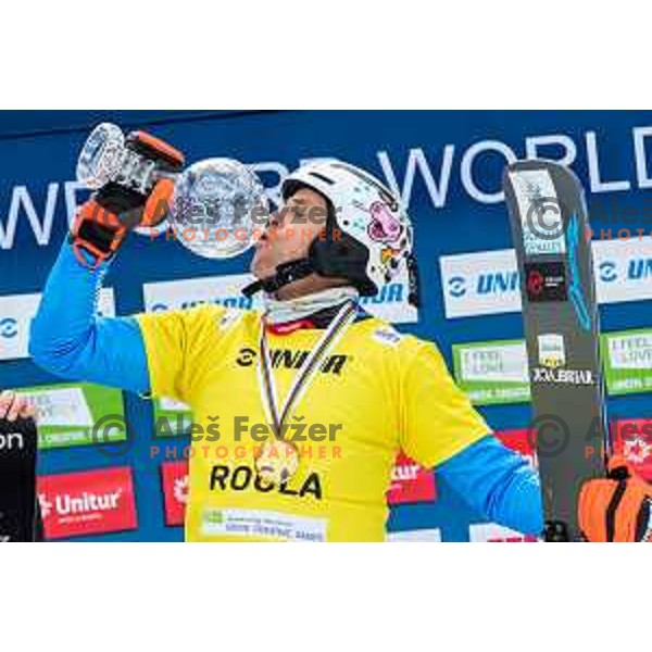 Roland Fischnaller, winner of FIS Snowboard World Cup Parallel Giant Slalom at Rogla Ski resort, Slovenia on March 15, 2023