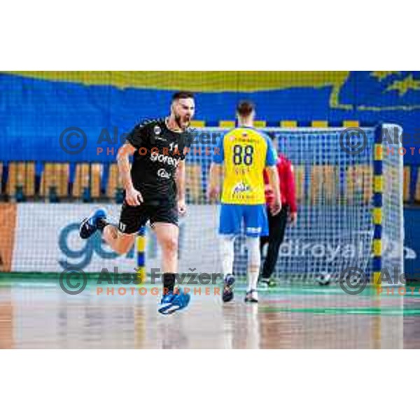 Kenan Pajt in action during Slovenian cup handball match between Celje Pivovarna Lasko and Gorenje Velenje in Arena Zlatorog, Celje, Slovenia on March 15, 2023