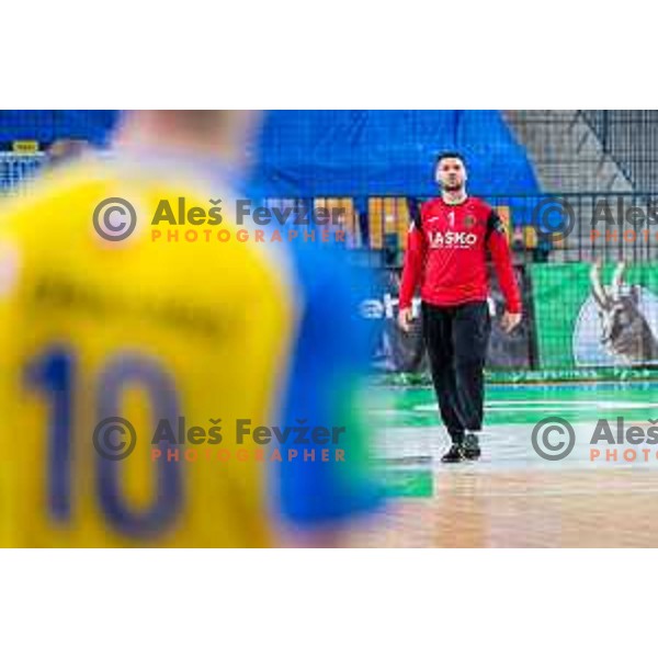Nebojsa Bojic in action during Slovenian cup handball match between Celje Pivovarna Lasko and Gorenje Velenje in Arena Zlatorog, Celje, Slovenia on March 15, 2023