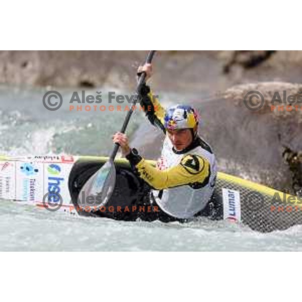Peter Kauzer during the first race of the wild water slalom season 2023 at Tacen World Cup course in Ljubljana, Slovenia on March 19, 2023