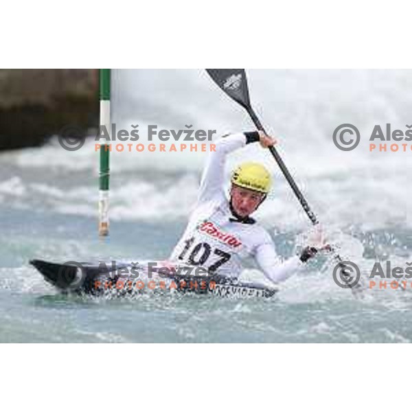 Eva Alina Hocevar during the first race of the wild water slalom season 2023 at Tacen World Cup course in Ljubljana, Slovenia on March 19, 2023