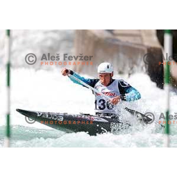 Luka Bozic during the first race of the wild water slalom season 2023 at Tacen World Cup course in Ljubljana, Slovenia on March 19, 2023