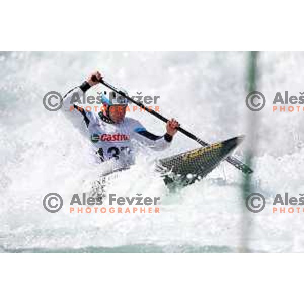 Benjamin Savsek during the first race of the wild water slalom season 2023 at Tacen World Cup course in Ljubljana, Slovenia on March 19, 2023