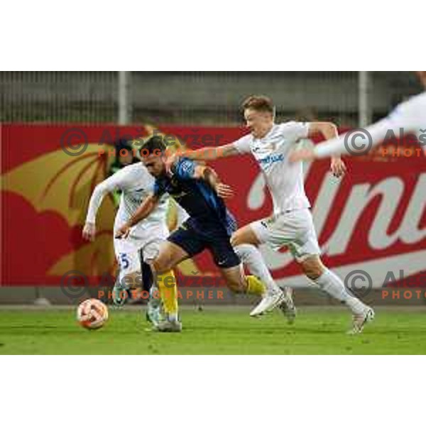 Aljosa Matko and Benjamin Markus in action during Prva Liga Telemach 2022-2023 football match between Celje and Domzale in Celje, Slovenia on March 18, 2023