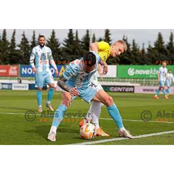 Luka Vekic and Luka Stor in action during Prva Liga Telemach 2022-2023 football match between Bravo and Gorica in Ljubljana, Slovenia on March 19, 2023