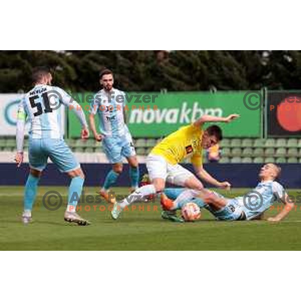 Mark Spanring and Tino Agic in action during Prva Liga Telemach 2022-2023 football match between Bravo and Gorica in Ljubljana, Slovenia on March 19, 2023