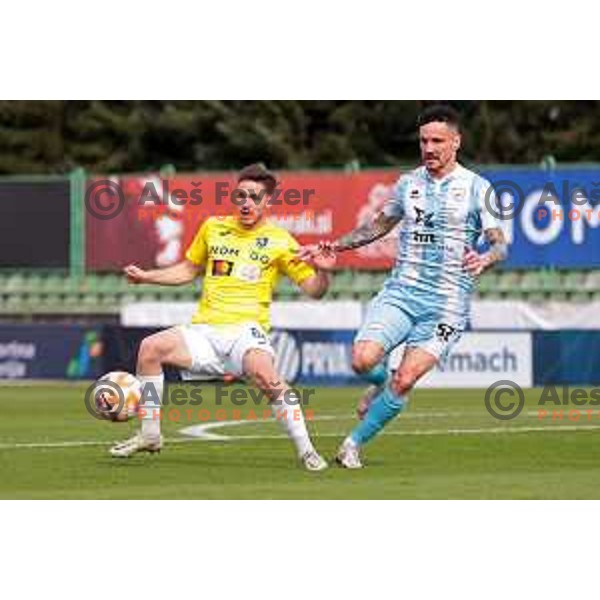 Tamar Svetlin and Luka Vekic in action during Prva Liga Telemach 2022-2023 football match between Bravo and Gorica in Ljubljana, Slovenia on March 19, 2023