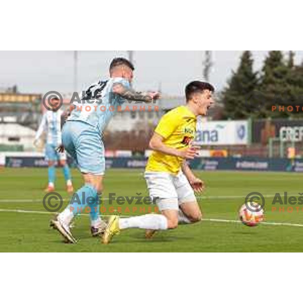 Luka Vekic and Martin Kramaric in action during Prva Liga Telemach 2022-2023 football match between Bravo and Gorica in Ljubljana, Slovenia on March 19, 2023