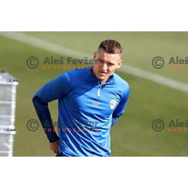 Zan Celar during practice session of Slovenia National football team at NNC Brdo, Slovenia on March 21, 2023