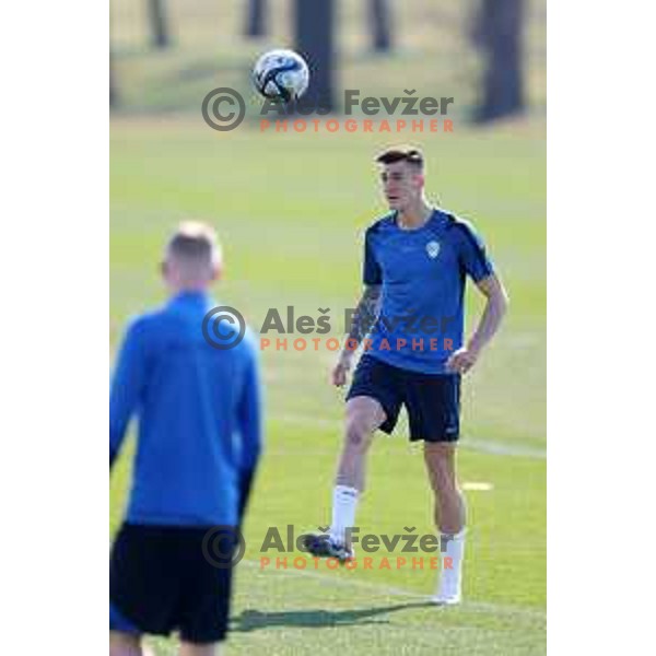 Benjamin Sesko during practice session of Slovenia National football team at NNC Brdo, Slovenia on March 21, 2023