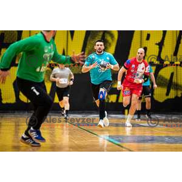 David Kovacic in action during EHF European Cup handball match between Gorenje Velenje and Vojvodina in Red Hall, Velenje, Slovenia on March 25, 2023