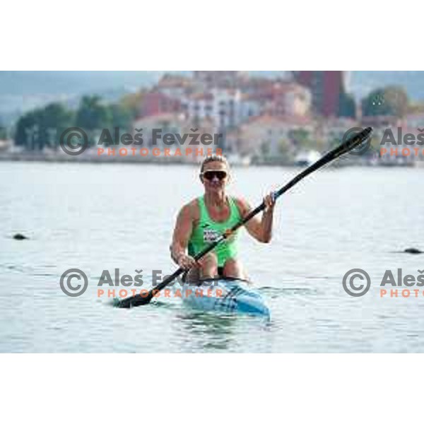 Spela Ponomarenko Janic during kayak practice session in Zusterna, Koper, Slovenia on October 6, 2022