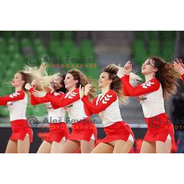 Green ladies in action during ABA league 2022-2033 regular season match between Cedevita Olimpija and Mega Mis in Ljubljana, Slovenia on April 15, 2023