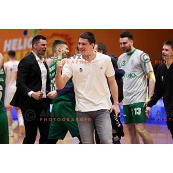of Krka celebrating after ABA League 2 2022-2023 final match between Helios Suns and Krka (SLO) in Domzale, Slovenia on April 16, 2023. Foto: Filip Barbalic