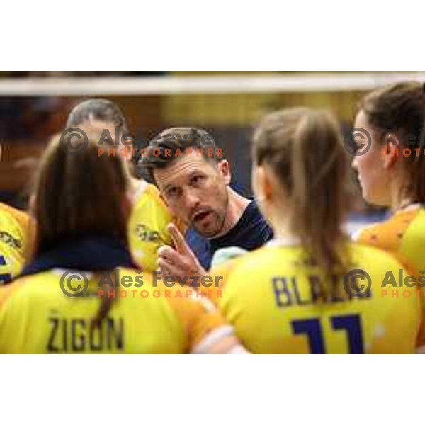 in action during The Final of Sportklub league volleyball match between Calcit and Gen I Volley in Kamnik, Slovenia on April 20, 2023