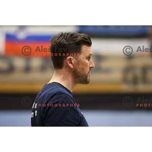 in action during The Final of Sportklub league volleyball match between Calcit and Gen I Volley in Kamnik, Slovenia on April 20, 2023
