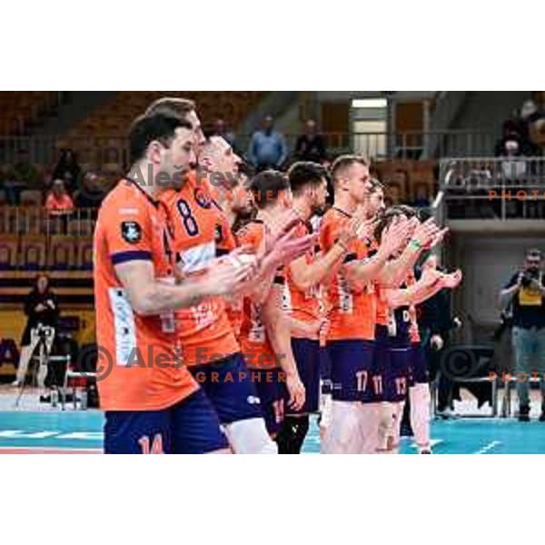 in action during The Final of Sportklub league volleyball match between ACH Volley and Calcit in Ljubljana, Slovenia on April 21, 2023