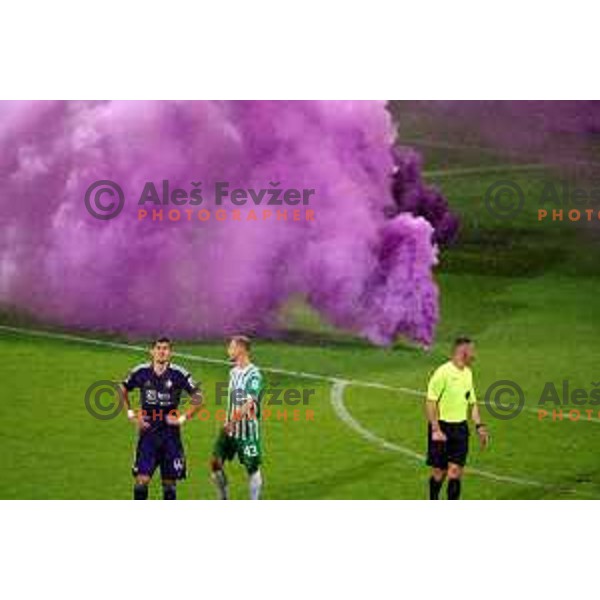 Burning stands at Pivovarna Union Slovenian Cup match between Olimpija and Maribor in Celje on May 6, 2023