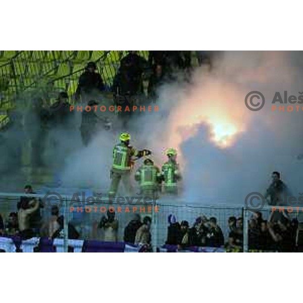 Firefighters at Pivovarna Union Slovenian Cup match between Olimpija and Maribor in Celje on May 6, 2023