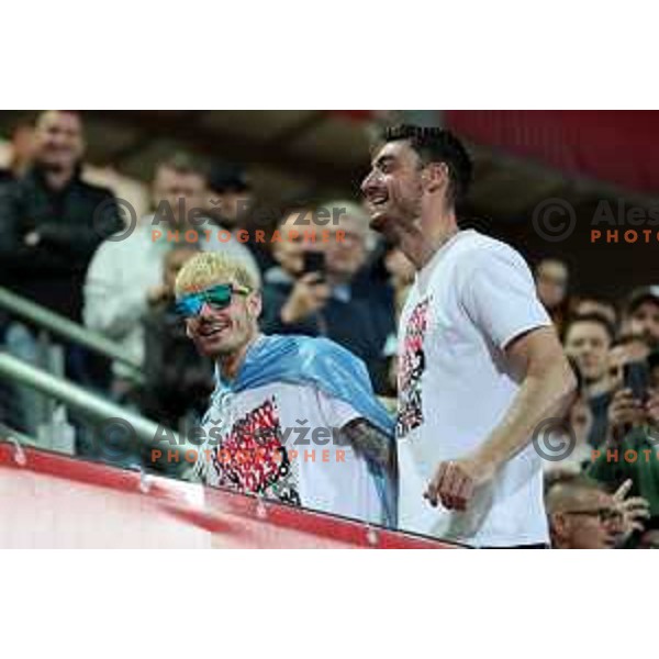 Head coach Albert Riera and Agustin Doffo of Olimpija celebrate victory at Pivovarna Union Slovenian Cup match between Olimpija and Maribor in Celje on May 6, 2023