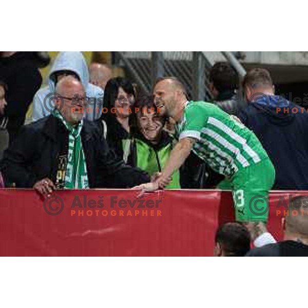 Aljaz Krefl and his parents celebrate victory at Pivovarna Union Slovenian Cup match between Olimpija and Maribor in Celje on May 6, 2023