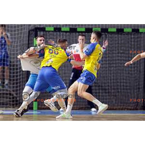 Aleks Vlah in action during handball Slovenian Cup match between Jerusalem Ormoz and Celje Pivovarna Lasko in Ormoz on May 7, 2023