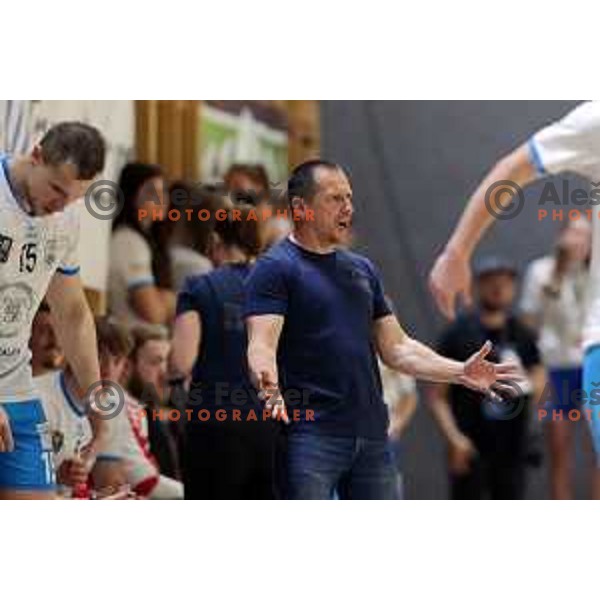 Sasa Prapotnik, head coach of Ormoz in action during The Final of the handball Slovenian Cup match between Jerusalem Ormoz and Celje Pivovarna Lasko in Ormoz on May 7, 2023