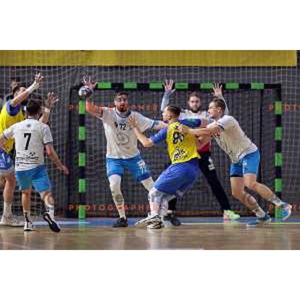 Aleks Vlah in action during the handball Slovenian Cup match between Jerusalem Ormoz and Celje Pivovarna Lasko in Ormoz on May 7, 2023