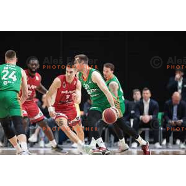 Zoran Dragic in action during the third match of quarter-final of ABA league between Cedevita Olimpija and FMP in Ljubljana, Slovenia on May 13, 2023