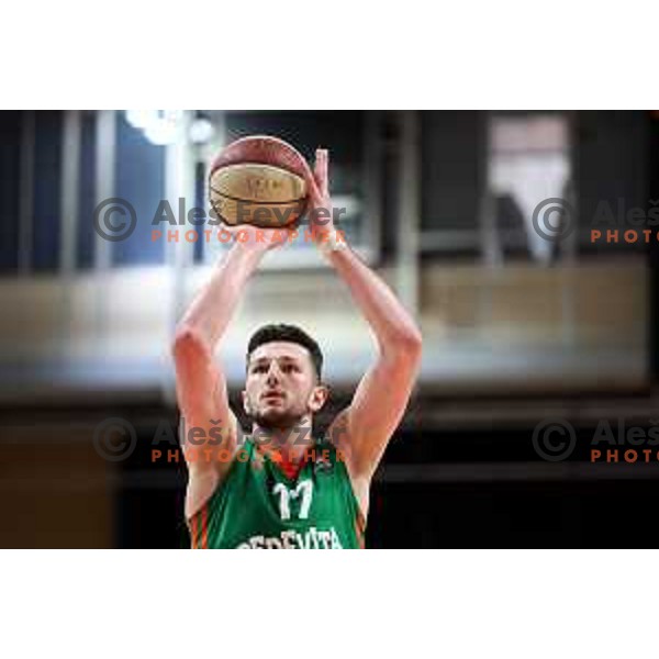 Karlo Matkovic in action during the third match of quarter-final of ABA league between Cedevita Olimpija and FMP in Ljubljana, Slovenia on May 13, 2023