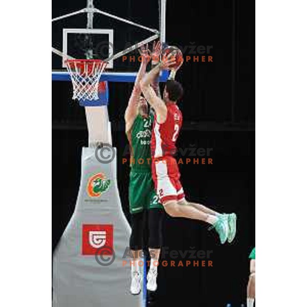 Alen Omic in action during the third match of quarter-final of ABA league between Cedevita Olimpija and FMP in Ljubljana, Slovenia on May 13, 2023