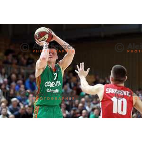 in action during the third match of quarter-final of ABA league between Cedevita Olimpija and FMP in Ljubljana, Slovenia on May 13, 2023