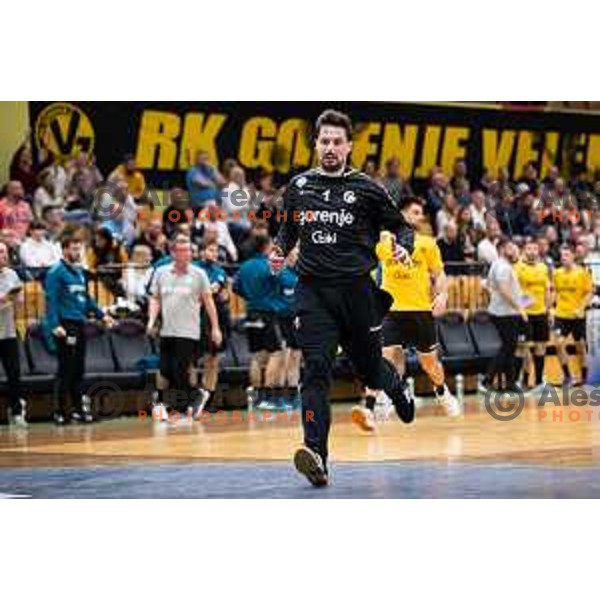 Matevz Skok in action during 1.NLB league handball match between Gorenje Velenje and Trimo Trebnje in Velenje, Slovenia on May 14, 2023