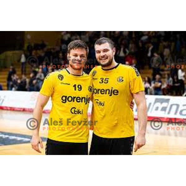 Branko Predovic and Martin Hebar after 1.NLB league handball match between Gorenje Velenje and Trimo Trebnje in Velenje, Slovenia on May 14, 2023