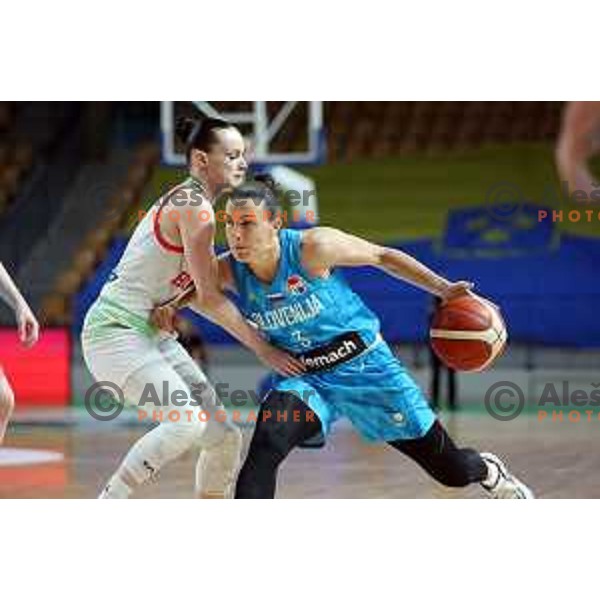 Teja Oblak in action during a friendly basketball match on Rakete Tour between Slovenia and Hungary in Zlatorog Hall in Celje, Slovenia on May 16, 2023 