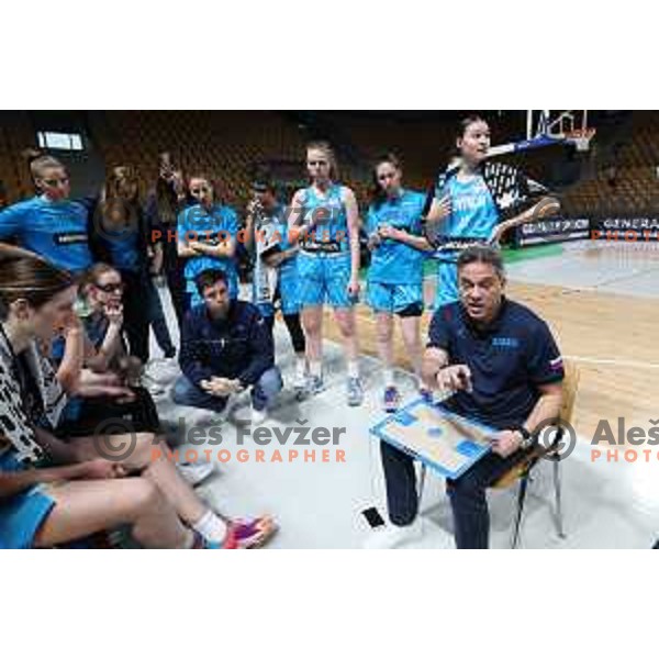 Georgios Dikaioulakos, head coach of Slovenia during a friendly basketball match on Rakete Tour between Slovenia and Hungary in Zlatorog Hall in Celje, Slovenia on May 16, 2023