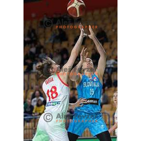 Zala Friskovec in action during a friendly basketball match on Rakete Tour between Slovenia and Hungary in Zlatorog Hall in Celje, Slovenia on May 16, 2023