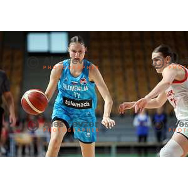 Ajsa Sivka in action during a friendly basketball match on Rakete Tour between Slovenia and Hungary in Zlatorog Hall in Celje, Slovenia on May 16, 2023 