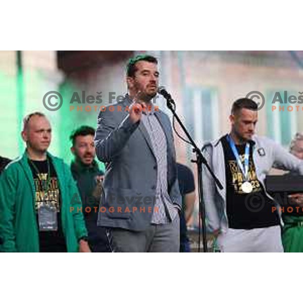 Director Igor Barisic during championship celebration of Olimpija in Kongresni trg, Ljubljana, Slovenia on May 20, 2023. Foto: Filip Barbalic