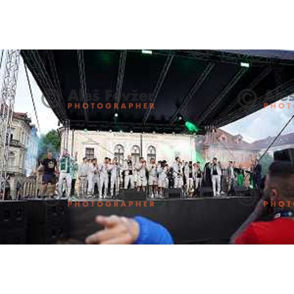 Players during championship celebration of Olimpija in Kongresni trg, Ljubljana, Slovenia on May 20, 2023. Foto: Filip Barbalic